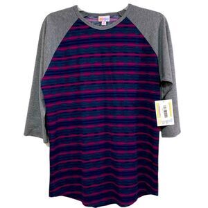 LULAROE TOP WOMEN’S M PINK GRAY BRIGHT COMFORTABLE RAGLAN T-SHIRT.